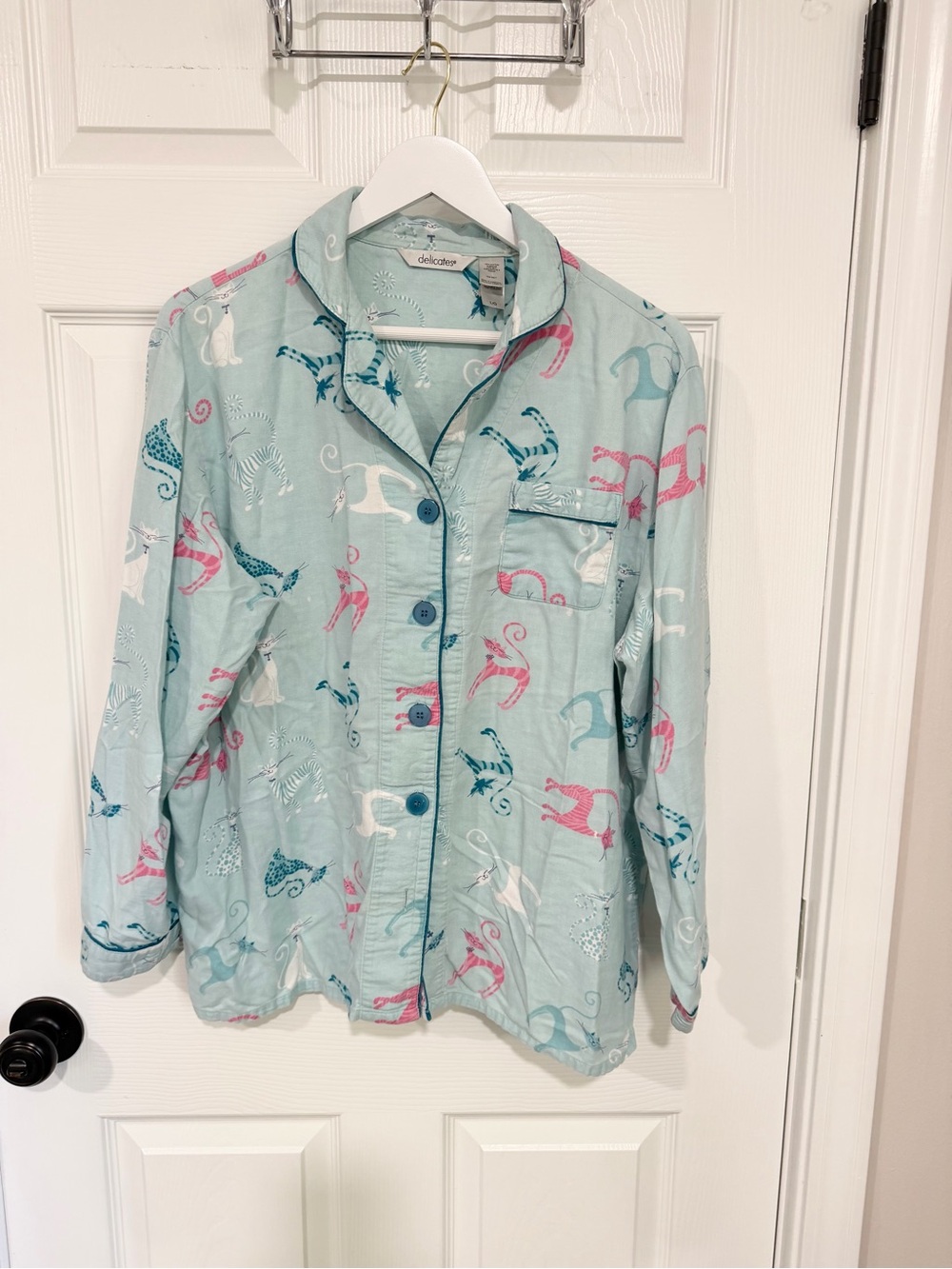 Delicates Cat Print Cotton Pajama Set Cozy Playful Lounge Large Sleepwear - Picture 4 of 9